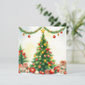 水エレガント素朴色メリークリスマスツリー シーズンカード (スタンド正面)