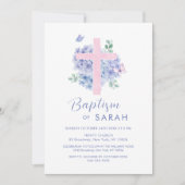 水エレガント色あじさい花クロスバプテスマ 招待状 (正面)