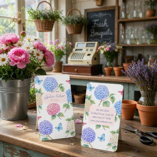 水エレガント色あじさい花屋ビジネスカード 名刺