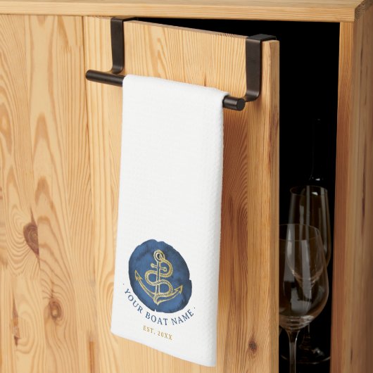 水エレガント色いかり名航海のネイビーブルー キッチンタオル (三つ折り)