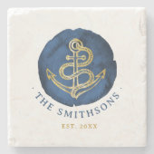 水エレガント色いかり名航海のネイビーブルー ストーンコースター (正面)