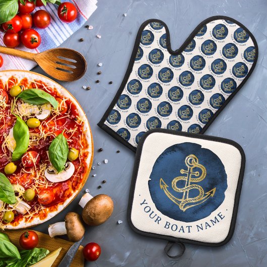 水エレガント色いかり名航海のネイビーブルー 鍋つかみ&鍋敷きセット