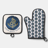 水エレガント色いかり名航海のネイビーブルー 鍋つかみ&鍋敷きセット (正面)