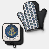 水エレガント色いかり名航海のネイビーブルー 鍋つかみ&鍋敷きセット (正面/裏面)