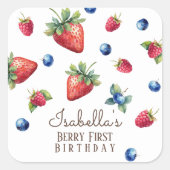 水エレガント色いちごベリー第1誕生日 スクエアシール (正面)