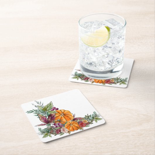 水エレガント色かぼちゃ紅葉の花 スクエアペーパーコースター (インサイチュ)