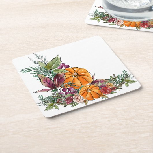 水エレガント色かぼちゃ紅葉の花 スクエアペーパーコースター (アングル)