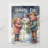 水エレガント色かわいい子供たち雪だるまクリスマス シーズンカード (正面)