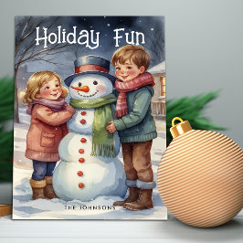 水エレガント色かわいい子供たち雪だるまクリスマス シーズンカード