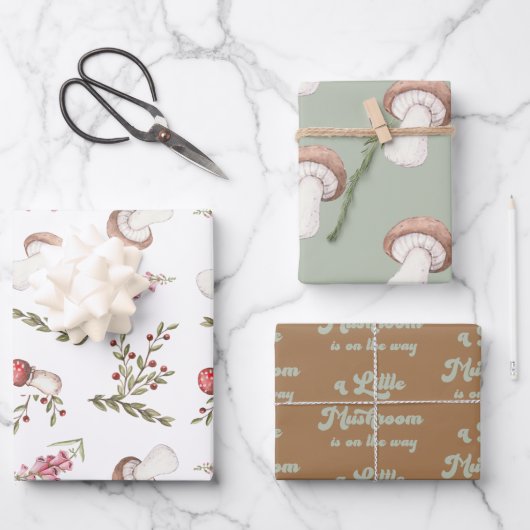 水エレガント色きのこ赤ちゃんシャワー ラッピングペーパーシート (正面)