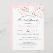 水エレガント色さくらんぼブロッサムブライダルシャワー 招待状 (正面/裏面)