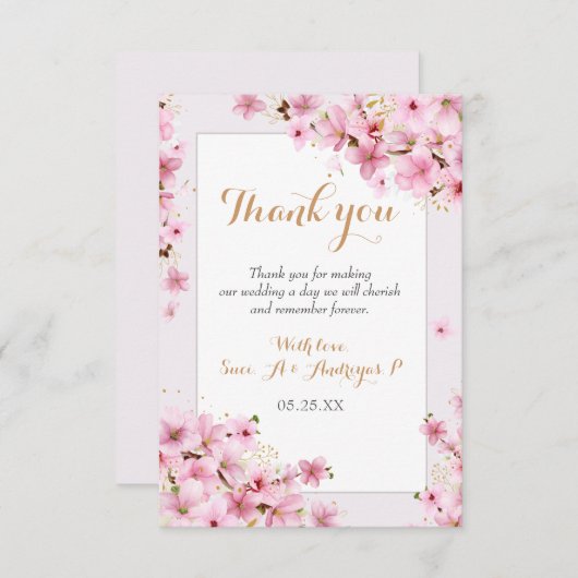 水エレガント色さくらんぼブロッサム春の結婚式 サンキューカード (正面/裏面)