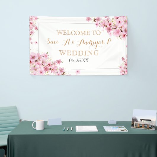 水エレガント色さくらんぼブロッサム春の結婚式 横断幕 (トレードショー)