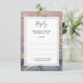 水エレガント色と金ゴールド結婚の返信カード 出欠カード (スタンド正面)