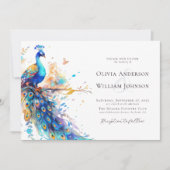 水エレガント色のクジャクが一つ結婚で 招待状 (正面)