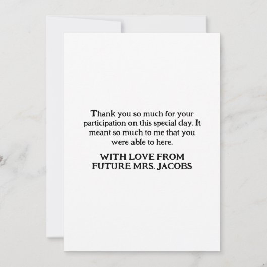 水エレガント色のケ結婚ーキブライダルシャワー サンキューカード (裏面)