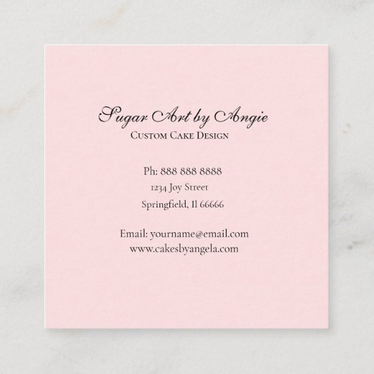 水エレガント色のケ結婚ーキベーカリー広場 スクエア名刺 (裏面)