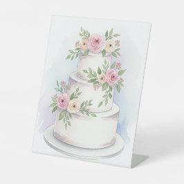 水エレガント色のケ結婚ーキ天板サイン 台座サイン