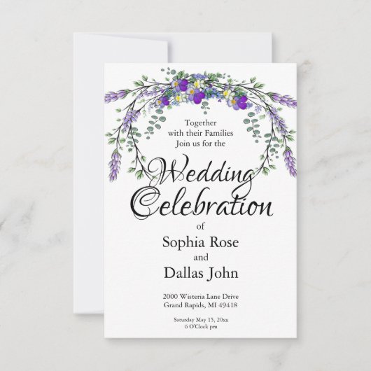 水エレガント色のスミレとラベンダー結婚ズ 招待状 (正面)