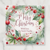 水エレガント色のベリーと松のクリスマス フェイバータグ (正面)