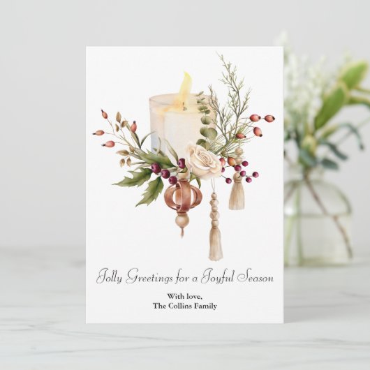 水エレガント色のベリーキャンドルクリスマス シーズンカード (スタンド正面)
