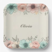 水エレガント色の串のような花 ペーパープレート (正面)