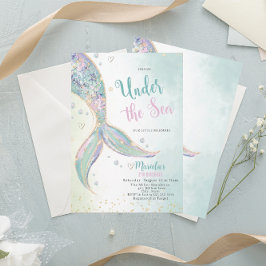 水エレガント色の人魚の尾の下2誕生日 招待状
