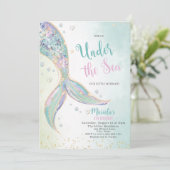 水エレガント色の人魚の尾の下2誕生日 招待状 (スタンド正面)