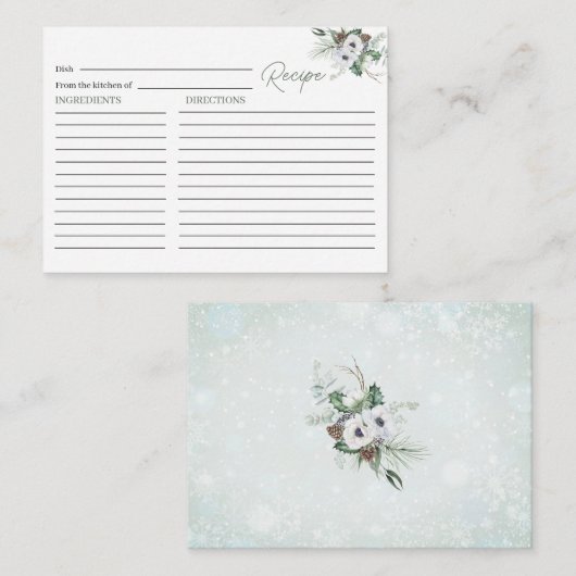 水エレガント色の冬のアネモンスフラワーズブライダル エンクロージャーカード (正面/裏面)