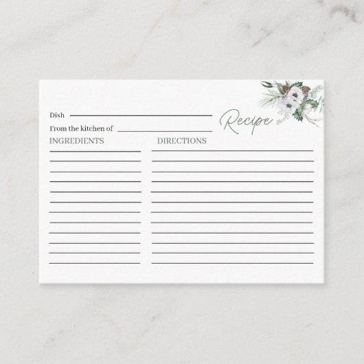 水エレガント色の冬のアネモンスフラワーズブライダル エンクロージャーカード (正面)