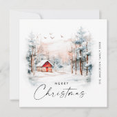 水エレガント色の冬のクリスマスの風景 シーズンカード (正面)