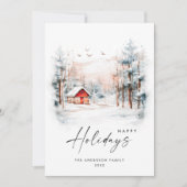 水エレガント色の冬のクリスマスの風景 シーズンカード (正面)