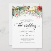 水エレガント色の冬のクリスマ結婚ス 招待状 (正面)