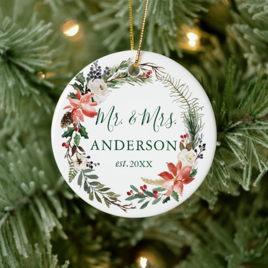 水エレガント色の冬のフローラリース セラミックオーナメント (ツリー)