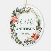 水エレガント色の冬のフローラリース セラミックオーナメント (左)