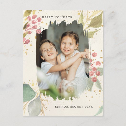 水エレガント色の冬の果実と緑の写真 シーズンポストカード (正面)