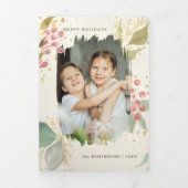 水エレガント色の冬の果実と緑の写真 三つ折りクリスマスカード (カバー)