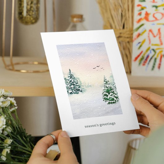 水エレガント色の冬の森シーズンの挨拶 シーズンカード