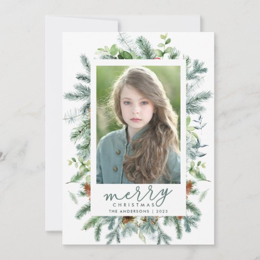 水エレガント色の冬の緑色写真 シーズンカード (正面)