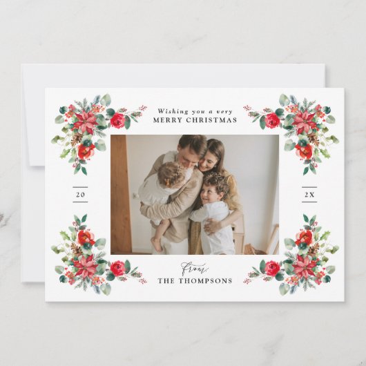 水エレガント色の冬の花模様写真クリスマス シーズンカード (正面)