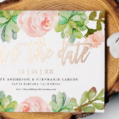 水エレガント色の多肉日付を保存 箔招待状