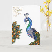 水エレガント色の孔雀ありがとう カード (黄色い花)