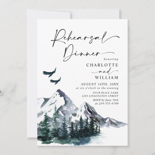 水エレガント色の山々リハーサルディナー 招待状 (正面)