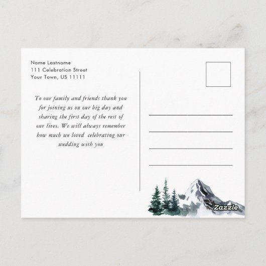 水エレガント色の山の森ありがとう ポストカード (裏面)