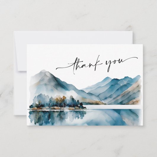 水エレガント色の山の森結婚の サンキューカード (正面)