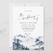 水エレガント色の山の森結婚の 招待状 (正面)