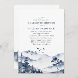 水エレガント色の山の森結婚の 招待状