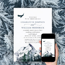 水エレガント色の山の森結婚の 招待状