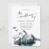水エレガント色の山の森結婚の 招待状 (正面)