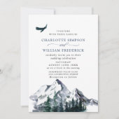 水エレガント色の山の森結婚の 招待状 (正面)